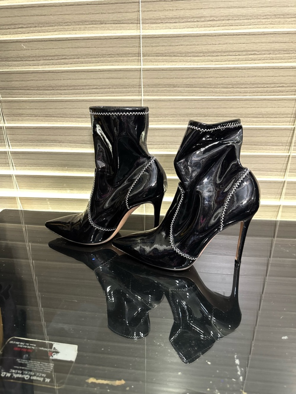Gianvito Rossi Black Patent Pointed Stiletto Ankle Boots